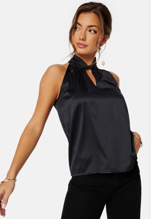 Pieces Silja SL Satin Top Black Klær