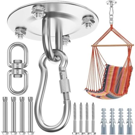 Kraftige 360° roterende huskeoppheng - 304 svingkroker i rustfritt stål for tak, veranda i tre, treningsstudio - 400 kg kapasitet