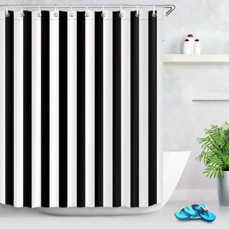 Svart-hvitt dusjforheng, stripete baderomsgardin, vanntett polyesterstoff 150 x 180 cm, elegant baderomsteppe