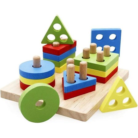 Träpussel Geometrisk stapling Färger och former Sorteringsspel Present