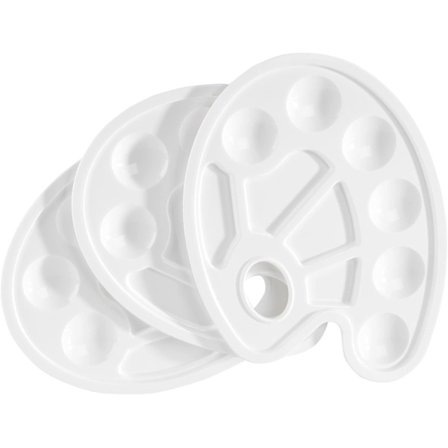 3 stk. Hvit Oval Plastmaling Palett