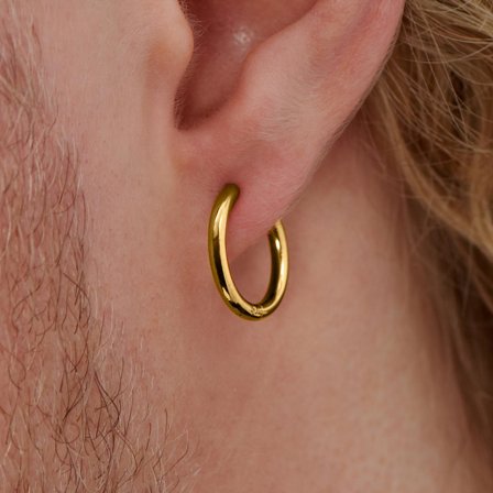 Pendiente de aro de acero dorado para hombres - Pendientes de aro con colgante