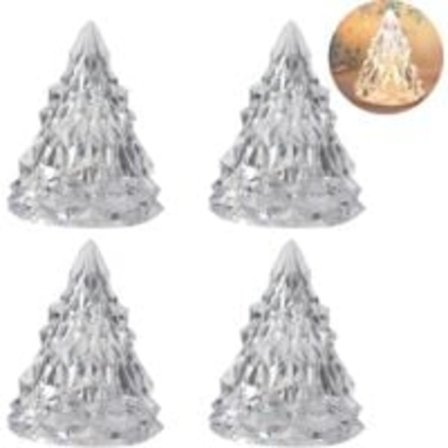 4 stk. Mini Juletræ Led Jule Natlys Bordlys Juletræslampe Julefrokost Dekoration Bordpynt