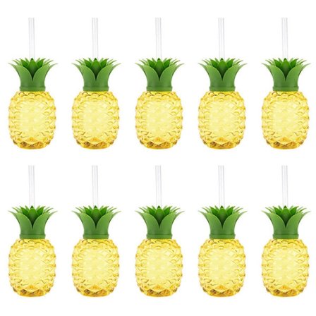 Ananasformad plastmugg, Mugg med sugrör, Luau födelsedagsfest dekoration, Sommarstrand drickmugg