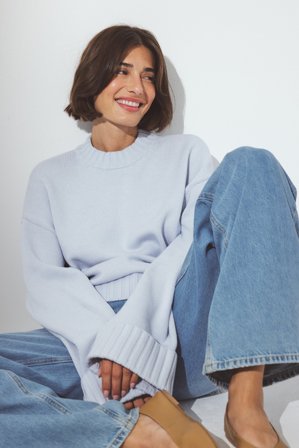 NA-KD Strickpullover mit gefalteten Ärmeln - Oversize Pullover - Blau - S (EU 34-36)