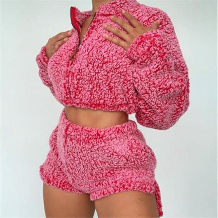 2 St/set Dam Fluffiga Kostymer Tvådelad Sammet Plysch Sexig Gröda T