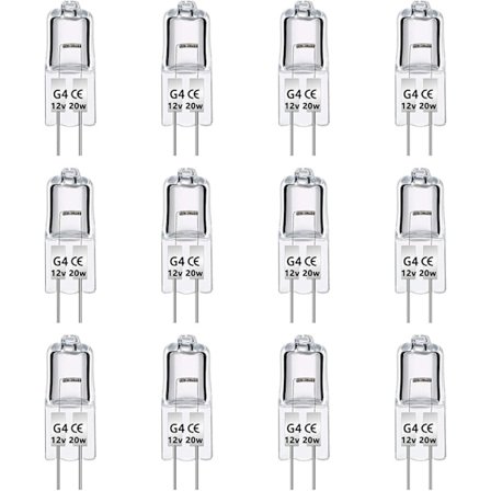 12-pack G4 12V 20W Halogenlampor Dimbar Varmvit 2700K 280LM Lågspänning G4 Halogenlampa Klar Kapsel För Ljuskronor Garderober Taklampor
