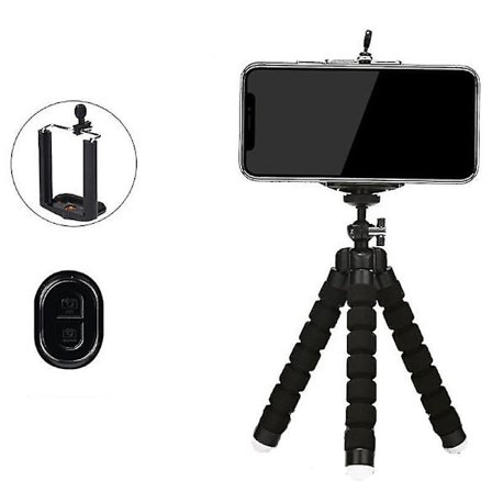 Telefon Tripod, Fleksibelt Mini Rejse Tripod Til Smartphone Sports Kamera Mobiltelefon 5,5 Tommer Justerbar Holder Med Monteret Bluetooth 