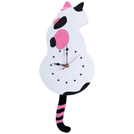 Väggklocka Kreativ DIY Katt Akryl Väggklocka med Svängande Svans Pendel