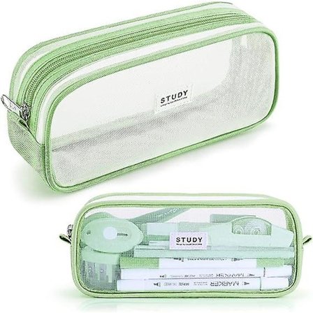 Rutnät Mesh Pennfodral Penna Väska Genomskinlig Väska Markör Påse Multifunktionell Organizer Box Transparent Väska Makeup Väska Kontor College Skola 