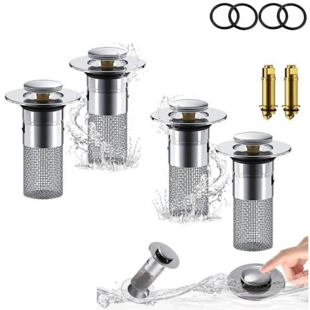 4 st - diskbänksplugg - avloppsplugg med sil - pop-up avloppsventil för 34 - 40 mm avlopp