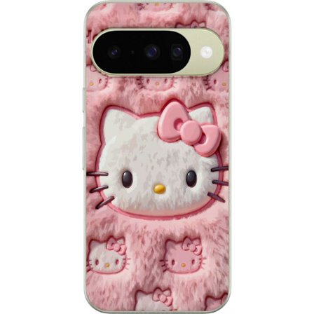 Kompatibelt Mobildeksel til Google Pixel 10 Hello Kitty rosa fluffy bakgrunn med ikoniskt ansikt og kawaii-estetikk