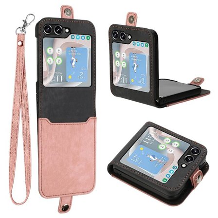 För Samsung Galaxy Z Flip5 5g Folding Phone Case Korthållare Pu Läder+PC- cover