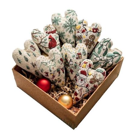 DIY Hjerte Broderi Juledekorasjon Broderisett, Håndbrodert Juletre Anheng Hjerte Korsstingsett