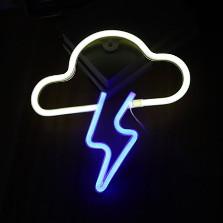 LED-neonljus, kreativ neonrumsdekoration bakgrundsbelysning (moln, blixt på den varmvita under den blå),