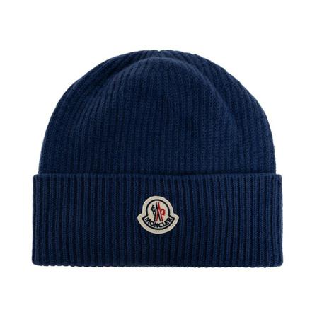 Moncler Logo-Patched Beanie blå, Herr Mössor, Herr, Storlek: ONE SIZE