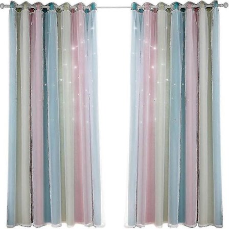 Stjernemønstrede blendingsgardiner for barneromsinnredning, dobbelt lag hul design med slør og lysfiltrering - Perfekt