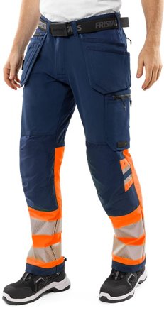 Fristads Herr Varsel Green hantverkarbyxa stretch 2643 GSTP, klass 1, Varsel Orange/Marinblå