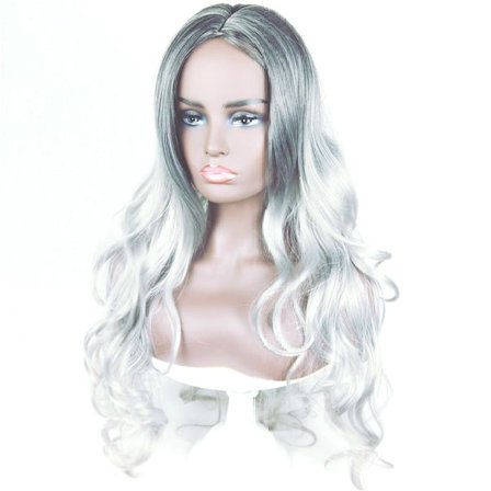 Paryk til kvinder, grå bedstemor kemisk fiberhoved sort gradient gra