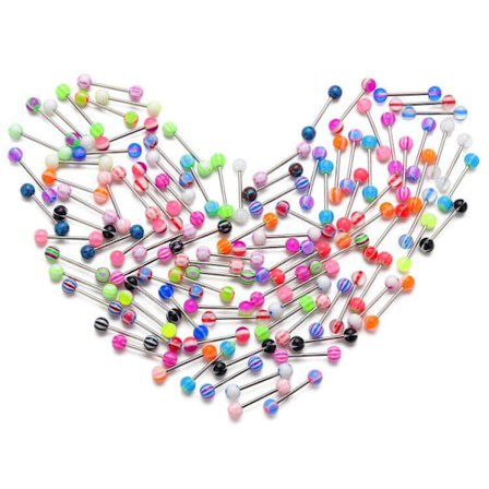 50 stk. tungepiercinger, tilfeldige farger, fargerike tungepiercinger, akryl 14G tungebarbeller