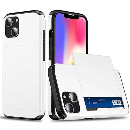 Slide Kortholder Beskyttende Telefoncover til iPhone 15, TPU+PC Mobiltelefon Cover