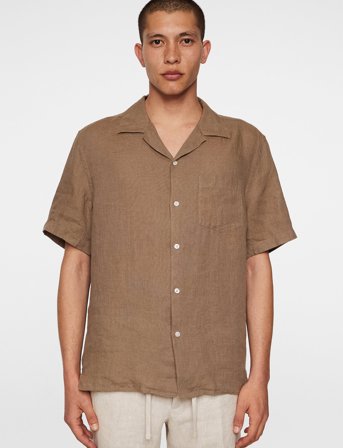J. Lindeberg Elio Linen Melange Shirt - Brown - M