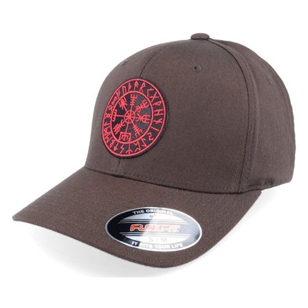 Vikings - Hnědý flexfit Kšiltovka - Vegvísir Rungalder Patch Brown Flexfit @ Hatstore