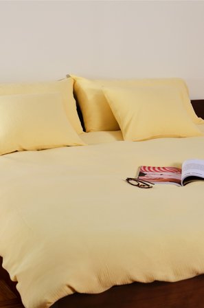 Jotex - Dynetrekksett i Musselin Dobbeltseng Lys gul - AMILIA - Kjøp Dobbeltseng hos Jotex