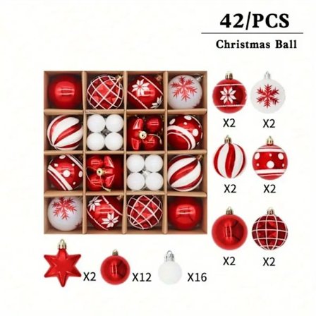 42pcs Christmas Tree Ball Ornaments - Colorful Hanging Decorations with Golden Accents, Festive