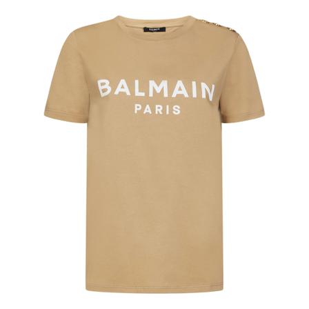 Balmain, T-Shirts Beige, Dames, Maat:S,print