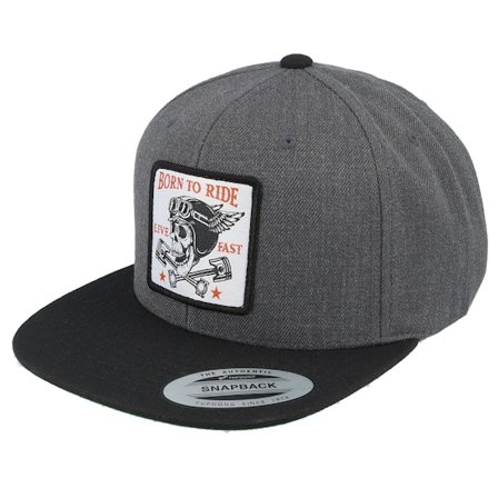 Born To Ride - Zwart snapback Cap - Skull & Pistons Patch Charcoal/Black Snapback @ Hatstore