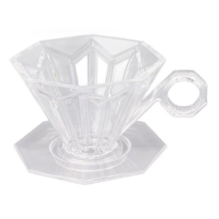 Kaffefilterkopp Harts Papperslös Återanvändbar åttakantig överhällning av kaffebryggare Filterkon med handtag för V60 Transparent
