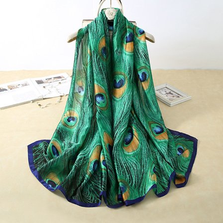 Grønt damesskjerf i kunstig silke