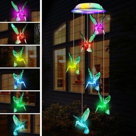 Solcelledrevet vindmølle, fargeskiftende solcelle vindmøllelampe, vanntett solcelle utendørs lampe