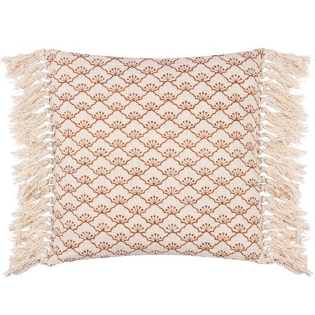 Yard Saku Kuddfodral med fransar, Blommönster, 50cm x 50cm, Pecan
