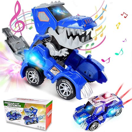 Transformerande Dinosaurie Leksaker, 2 i 1 Automatisk Transformerande Dinosaurie Bil med LED-Ljus och Musik Transformera Dino Bil för Barn Jul 