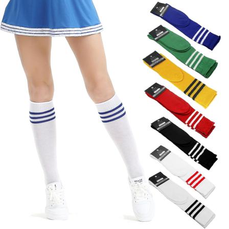 Dame Sokker i Bomuld til Cheerleading, Sport, Fodbold, Midtkalv, Boldsokker, Gul-Sorte Striber yellow-black stripes