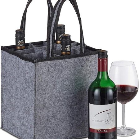 Relaxdays flaskeveske, 6 flasker, flaskebærer for vin, øl, tomflasker KLB