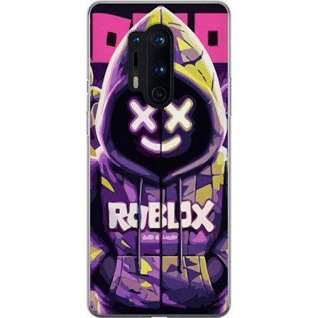 Yhteensopiva Puhelinkuori OnePlus OnePlus 8 Pro Värikäs Roblox-inspiroima hupparihahmo neoneilla ja maskilla, digitaalinen peli-illustraatio täydel