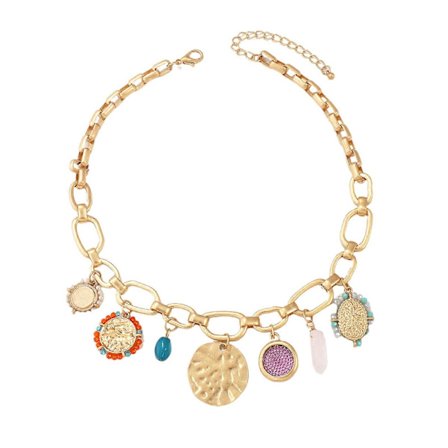 Elegant Guldberlock Halsband Med Gemenskedja Inklusive Myntblomma Och Fjärilsberlock Tillbehör för Vardagsbruk vit king[D]