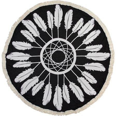 Rundt Strandhåndkle med Drømmefanger og Fjærtrykk, Badehåndkle, Pareo, Unisex Rundt Håndkle, Farge: Svart-Hvit
