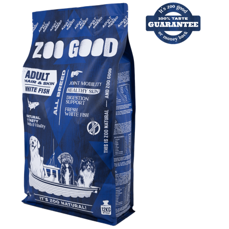 ZOO GOOD - White Fish Skin & Hair Adult All Breed 12 kg - Hund - Hundefôr & hundemat - Tørrfôr for hund - ZOO.no