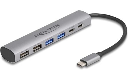Delock 6-Port USB Hub: 4x Type-A, 2x Type-C Female