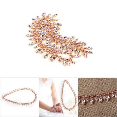 Krystallglass Rhinestones Tassel Trim Kjede Dekor Bryllupsklær Tilbehør (Rosa)