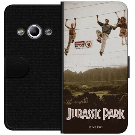 Kompatibel Tegnebogsetui til Samsung Galaxy Xcover 3 Jurassic Park 1993 alternativ filmplakat med ikonisk scene, elektrisk hegn og retrostil