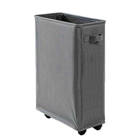 Tvättkorg med Hjul, Tvättkorg på Hjul Utrymmesbesparande Design, Vikbar Smal Rullande Klädförvaringslåda med 4 Rullhjul och Sida