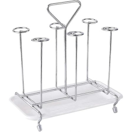 Pullo- ja kupin kuivausteline, 6 kupille - neliömäinen (FMY)