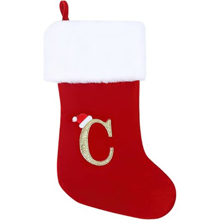 Personlige Julestrømper 50 cm Initial Monogram Broderte Bokstaver Julestrømpe Rød Fløyel Julestrømper