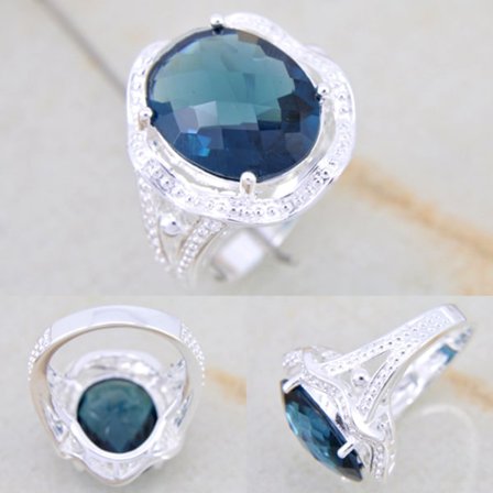 Silver blå topas ädelsten ring