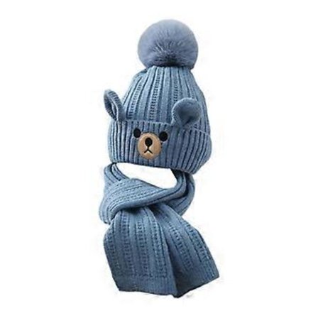 Vinterlue og skjerfsett for barn, strikket lue varm for 3-9 år gammel i kaldt vær (blå)